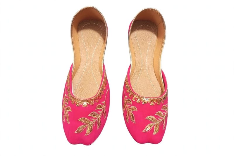 Pink Golden Leaf Embroidered Khussa For Women - Bridal Wedding Eid Wear - Soft Comfortable - Pakistani Khussa Shoes 2025, photo 3