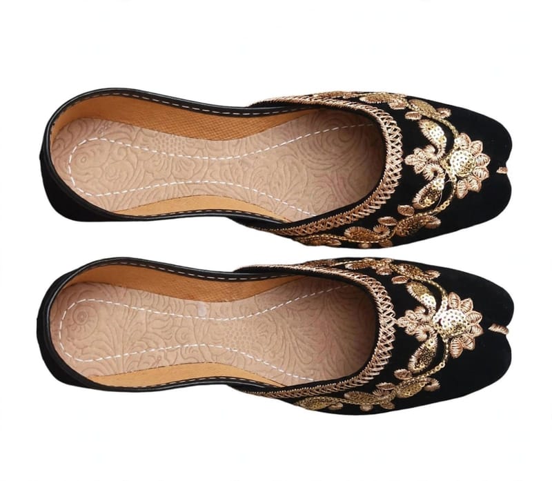 Maroon Velvet Golden Bead Embroidered Khussa For Women - Bridal Wedding Party Wear - Cushioned Comfortable - Pakistani