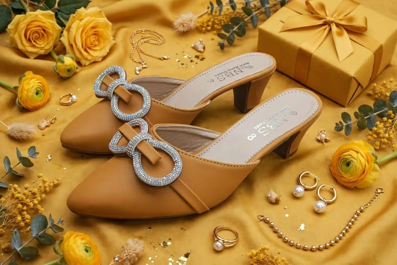 Pink Rhinestone Bow Block Heel For Women - Semi Formal Party Wedding Wear - Synthetic Leather - Comfortable - Pakistani, photo 3
