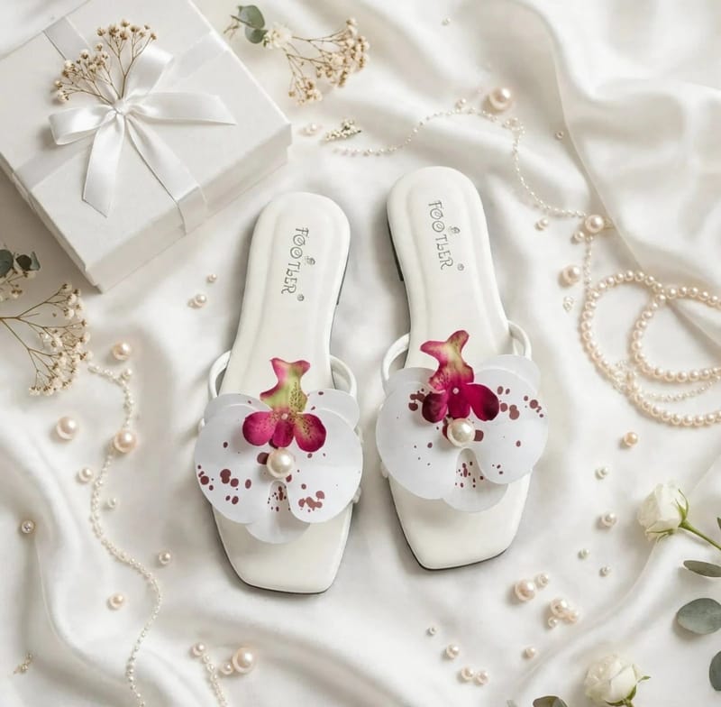 White Rhinestone Fancy Flat For Women - Summer Wear - Synthetic Leather - Casual Formal Semi Formal - Pakistani Khussa