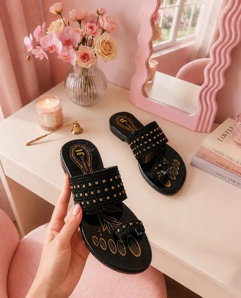Black Cork Formal Slipper For Women - Embroidered Pattern - Comfortable Formal Wear - Pakistani Khussa Style 2025 New