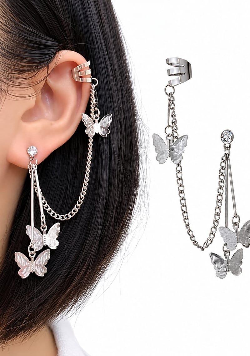 Silver Butterfly Necklace & Earrings Set 🦋