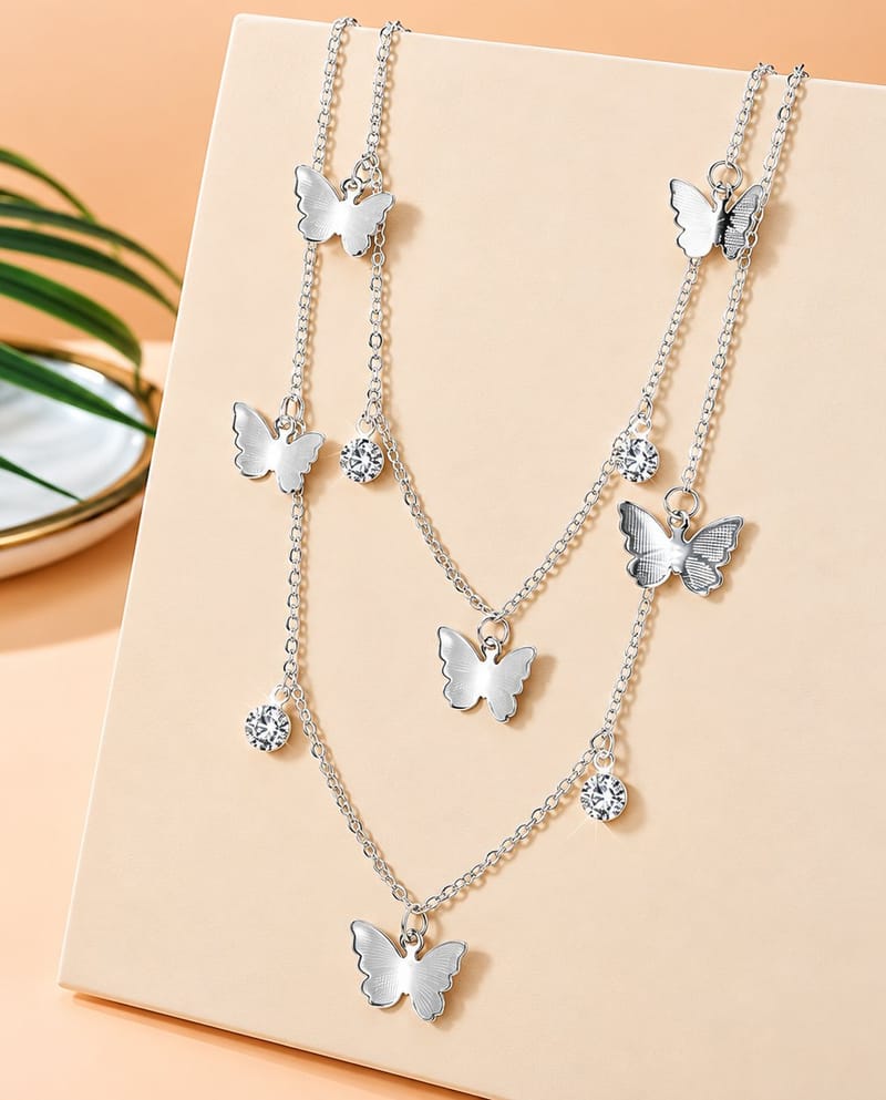 Silver Butterfly Necklace & Earrings Set 🦋, photo 2