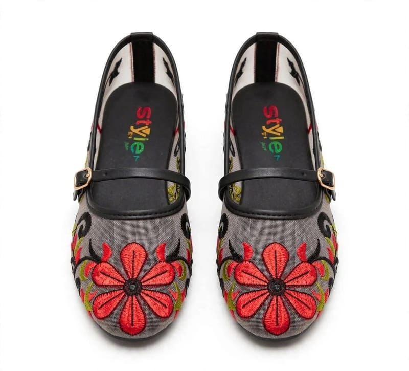 Trendy Embroidered Women's Flat Pumps - Cork Material - Multicolor Embroidered Pattern - Fancy Formal Casual - College, photo 3