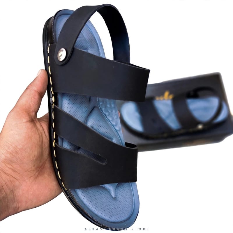 Men's Black Synthetic Leather Sandals Size 6-11 - Synthetic Leather Fancy Sandals - Men's Formal Casual Sandals - Button