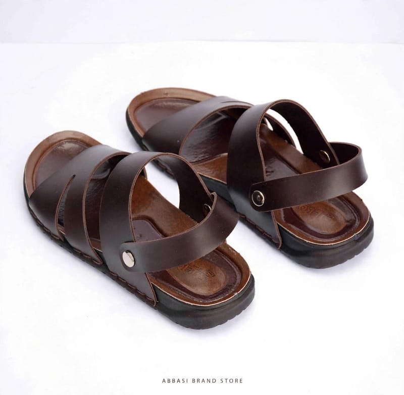 Men Brown Synthetic Leather Hoop Sandals - Fancy Brown Sandals - Men's Formal Casual Hoop Sandals - Button Fastening, photo 3