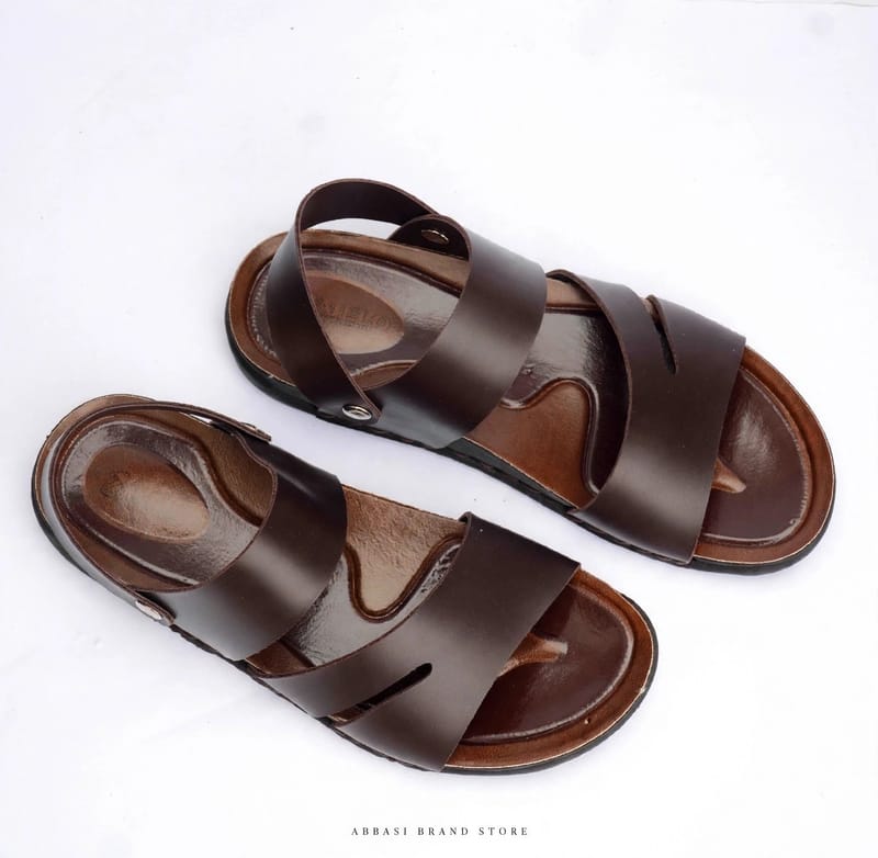 Men Brown Synthetic Leather Hoop Sandals - Fancy Brown Sandals - Men's Formal Casual Hoop Sandals - Button Fastening, photo 4