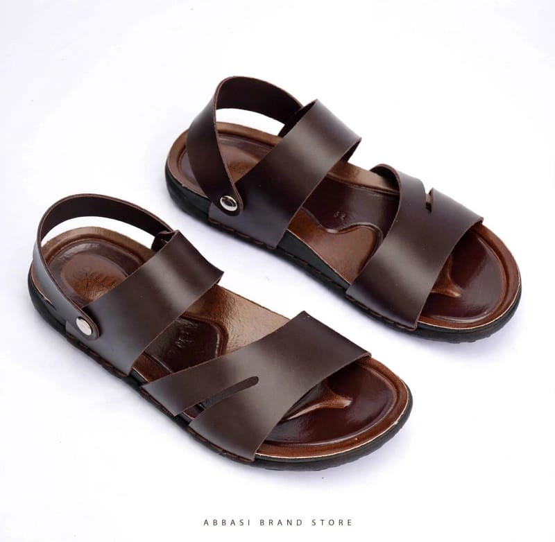 Men Brown Synthetic Leather Hoop Sandals - Fancy Brown Sandals - Men's Formal Casual Hoop Sandals - Button Fastening