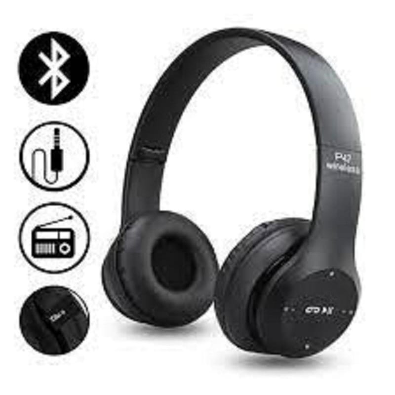 P47 Wireless Headphones | Bluetooth Foldable Headset | Stereo Sound | FM Radio & TF Card Support | Built-in Microphone