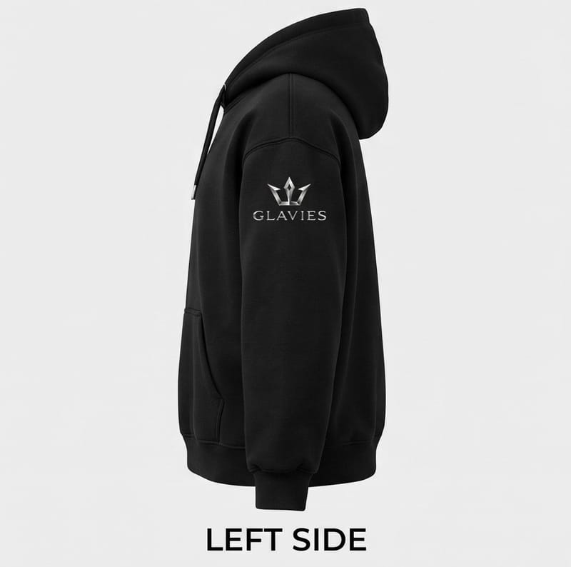 GLAVIES Black Signature Hoodie – Premium Streetwear with Royal Crown Logo, photo 3